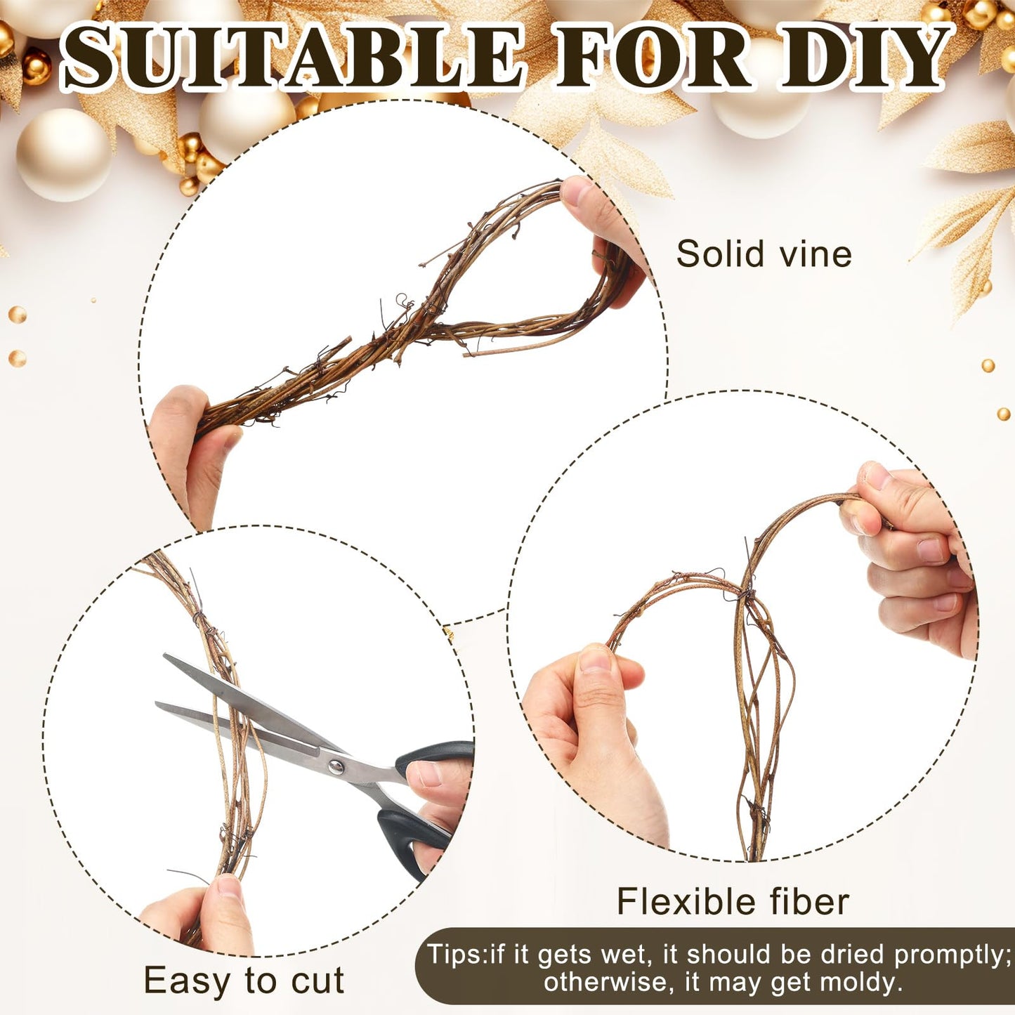 Janinka 6 Pcs 15 Feet Grapevine Garland Natural Grapevine Wreath for Crafts DIY Twig Garland Rattan Hanging Vine Wreath for Wedding House Holiday Door Vase Wall Home Decor