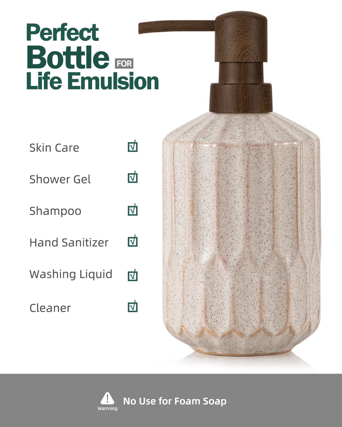 Bathroom Soap Dispenser, 16 Oz Luxurious Hand soap Dispenser for Bathroom, Ceramic Liquid Soap Dispenser for Bathroom Countertop with Plastic Pump, Silicone Funnel (Wooden Color Pump)