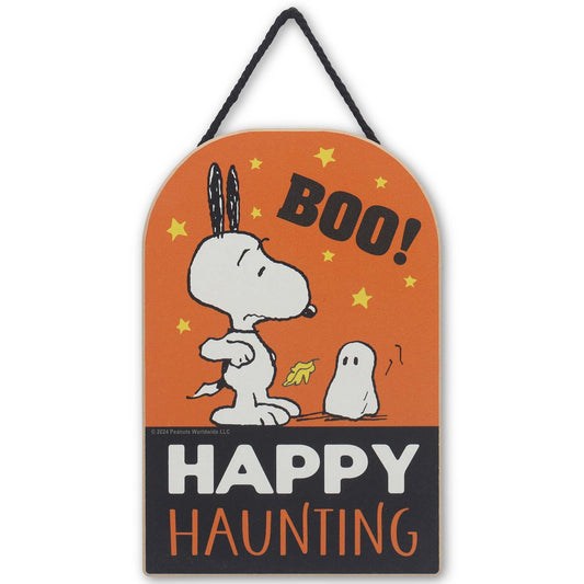Peanuts Snoopy and Woodstock Happy Haunting Hanging Wood Decor - Fun Peanuts Halloween Decoration for Home