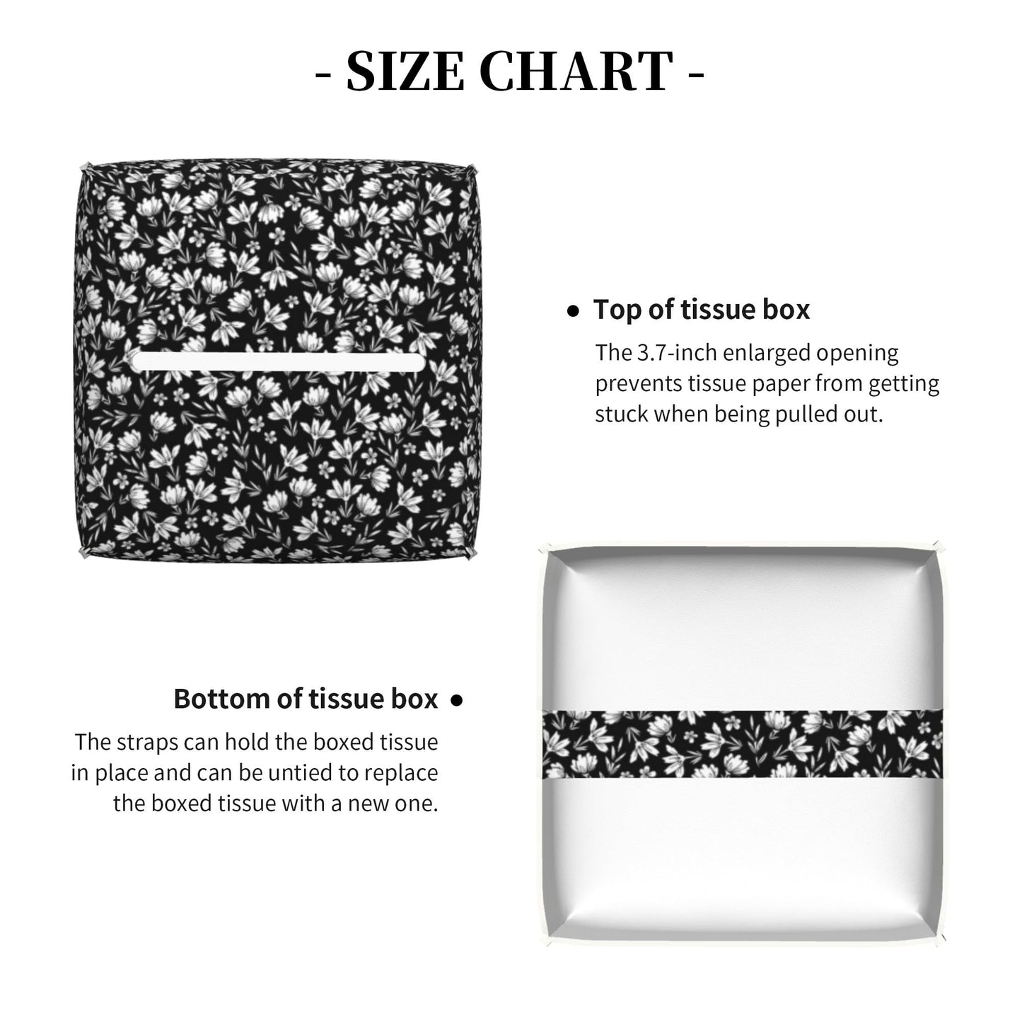 POIUBLE Leather Tissue Box Holder Black and White Flowers Tissue Box Cover Square Waterproof Tissue Holder Organizer Modern Napkin Holder for Bedroom Dresser Night Stand Office Desk