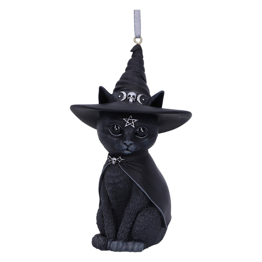 Nemesis Now Cult Cuties Purrah Hanging Ornament 11.5cm, Resin, Black, Scarily Adorable Bewitching Cat Hanging Ornament, Witch Cat, Cast in The Finest Resin, Expertly Hand-Painted