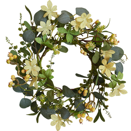 Bibelot Artificial Eucalyptus Berry Wreath, Front Door Wreath 16 Inch, Spring Greenery Wreaths with Berries for Outdoor Farmhouse Wall Window All Seasons