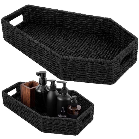 Qinyoung Gothic Storage Basket for Bathroom Rustic Black Woven Paper Rope Organizer Halloween Shape Decorative Tray for Cosmetics Keys Jewelry Gothic Home Decor(Coffin)