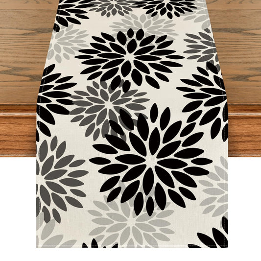 Artoid Mode Black Dahlia Floral Pinnata Halloween Table Runner, Fall Autumn Kitchen Dining Table Decoration for Home Party Decor 13x90 Inch