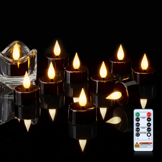 Amagic Flameless Black Timer Remote Tealights Candles, 3D Black Wick Flickering Tea Lights, 300+Hour Colored Votive Candles Battery Operated, Set of 12 for Table Decorations, Pumpkin, Halloween, Party