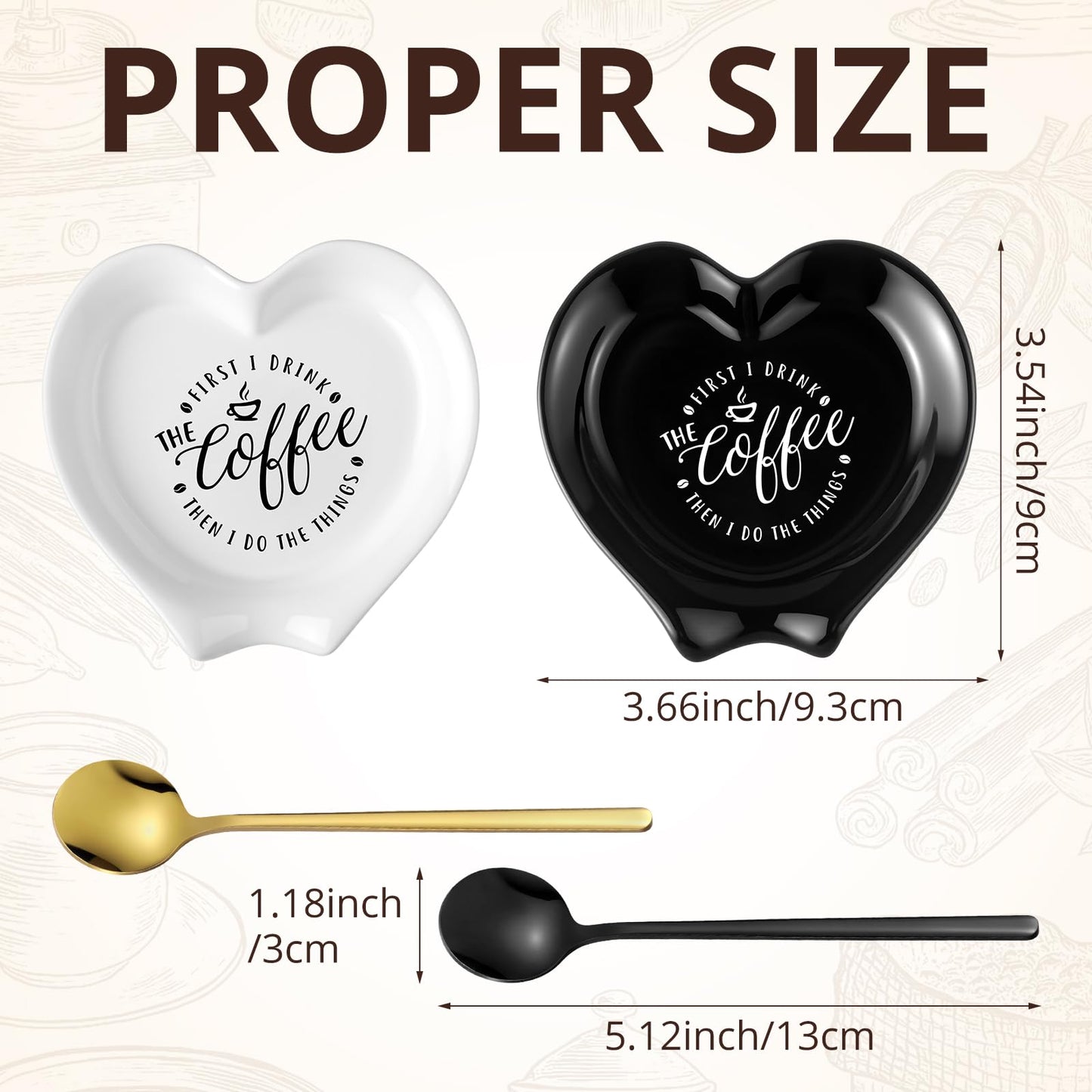 FoldTier 2 Pcs Ceramic Coffee Spoon Rest with Spoon Small Heart Black White Stirrer Holder Bar Station Accessories Decoration Lover Housewarming Gift(Rest But First Coffee)