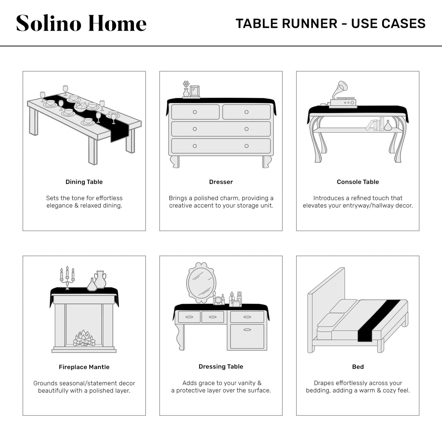 Solino Home Linen Hemstitch Table Runner 108 Inches Long - 100% Pure Linen Black Table Runner 16 x 108 Inch for Fall, Autumn, Halloween, Thanksgiving, Holiday - Classic Hemstitch