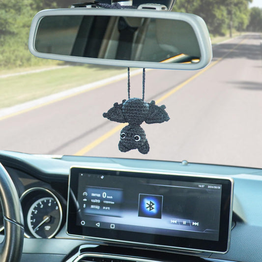 BEMKWG Goth Bat Crochet Car Mirror Hanging Accessories Decor, for Your Women Men Aesthetic Car Rearview Interior Dangle Charm Decorations, Halloween Rear View Mirror Pendant Ornament (Dark Gray)