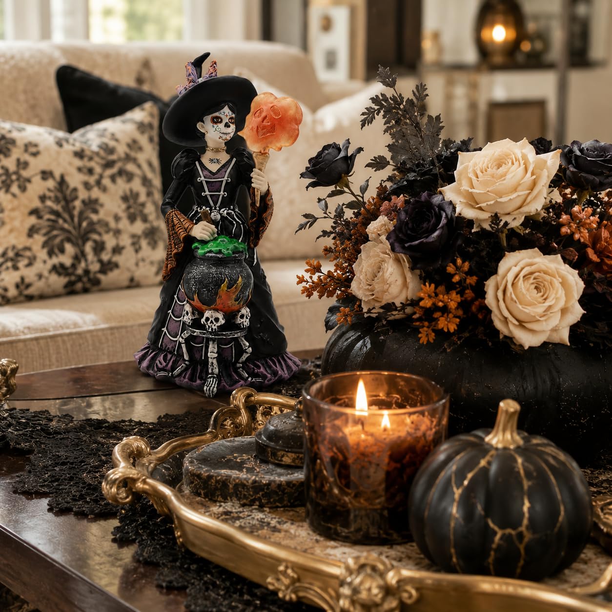 Comfy Hour Fairyland Collection 8", Witch from The Day of The Dead, La Calavera Catrina, Día de Muertos, Halloween Figurine, 4.53" L x 4.1" W x 8.3" H, Polyresin