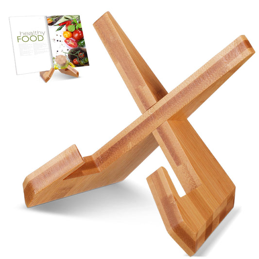 Sunnychicc Cookbook Stand for Kitchen Counter, Kitchen Recipe Book Holder, Bamboo Wooden Cookbook Holder, Rustic Cook Bookstand Tablet Stand for Farmhouse Decor for Hardcovers, Magazine(Brown)