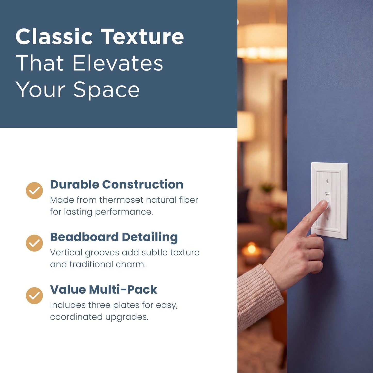 Franklin Brass Classic Beadboard (3-Pack) Decorative Light Switch Cover Wall Plate Pure White 1-Gang Wall Plate Switch/Toggle Plate Guards Electrical Outlet Covers W35265V-PW-C