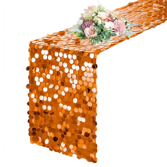 Pufogu 12 "x 108" Sequin Table Runner, Orange Glitter Premium Big Sequin Table Runner, Rectangle Table Runners for Halloween, Christmas, Wedding Party, Birthday Party, Banquet Decor (1 Pack).