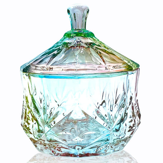 EWEIGEER 8oz Glass Candy Dish with Lid,Christmas Decorative Storage Jar for Candy,Bath Salt,Paper Clips,Office,Bathroom,Dining Room Organizer(Colorful)