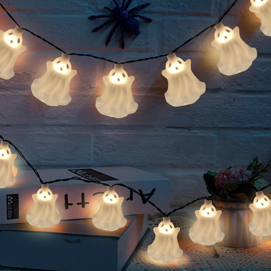 Halloween Ghost String Lights, 8.5Ft Outdoor Halloween Decorations Lights with 10 White Ghosts Lights Waterproof, Hanging Ghosts Fairy Lights UL Listed for Patio Garden Backyard Party Bedroom Window