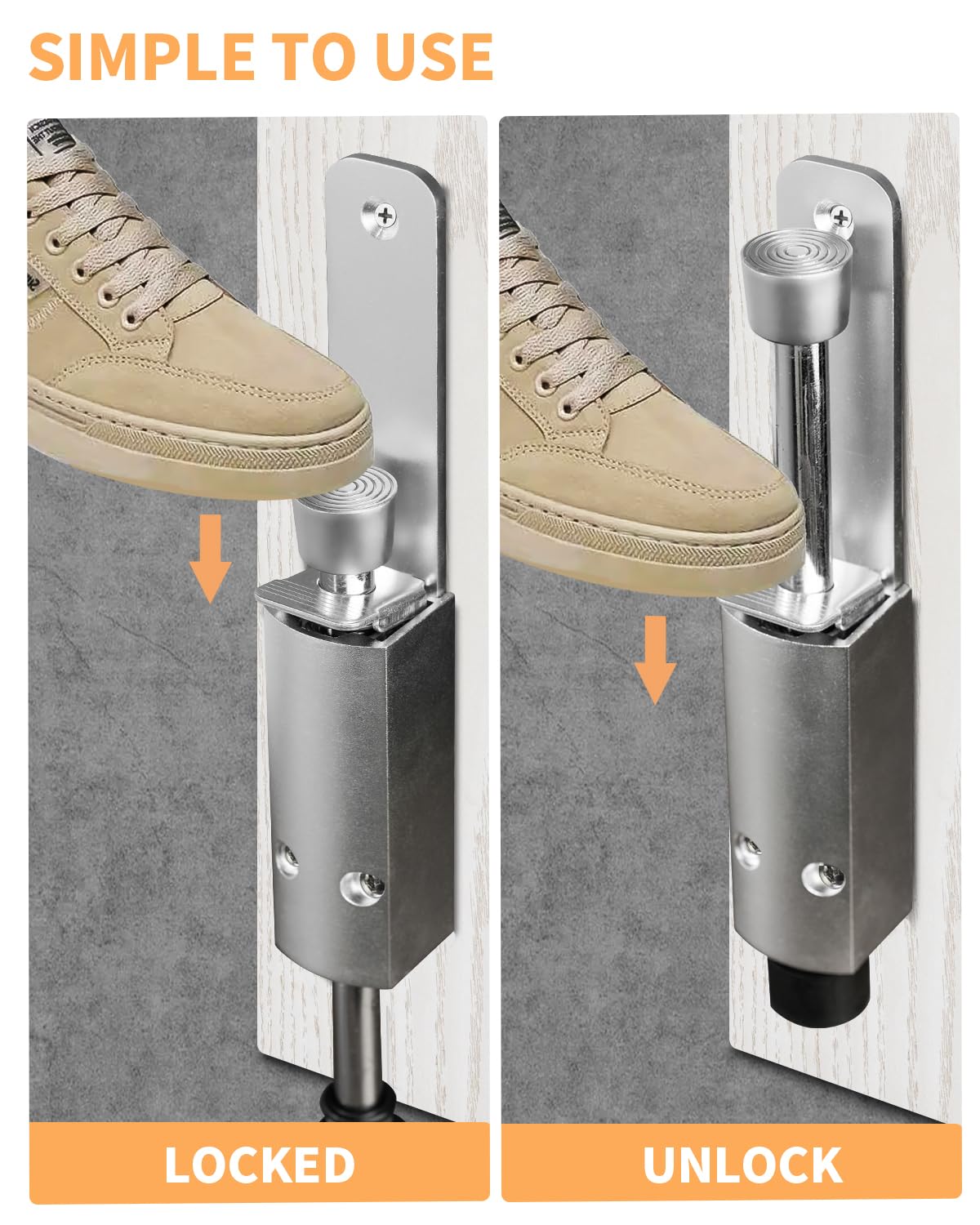 Door Stop - Heavy Duty Spring Loaded Step Down Push On Door Holder/Stopper - Foot Operated Door Holder for Outdoor and Commercial Use (1, Silver)