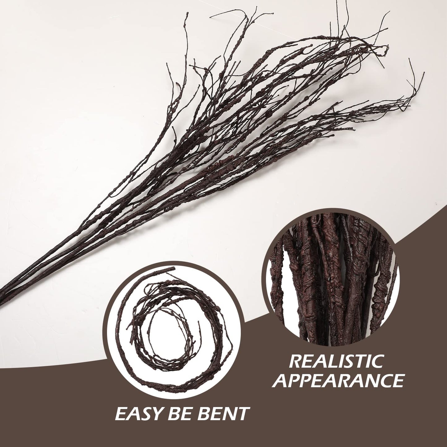 Yunsailing 20 Pcs 35.4'' Tree Branches for Summer Decoration Curly Willow Branches Twigs for Vases Tree Gifts Floral Dried Bendable Artificial Twigs for Decorative Sticks(Dark Brown)