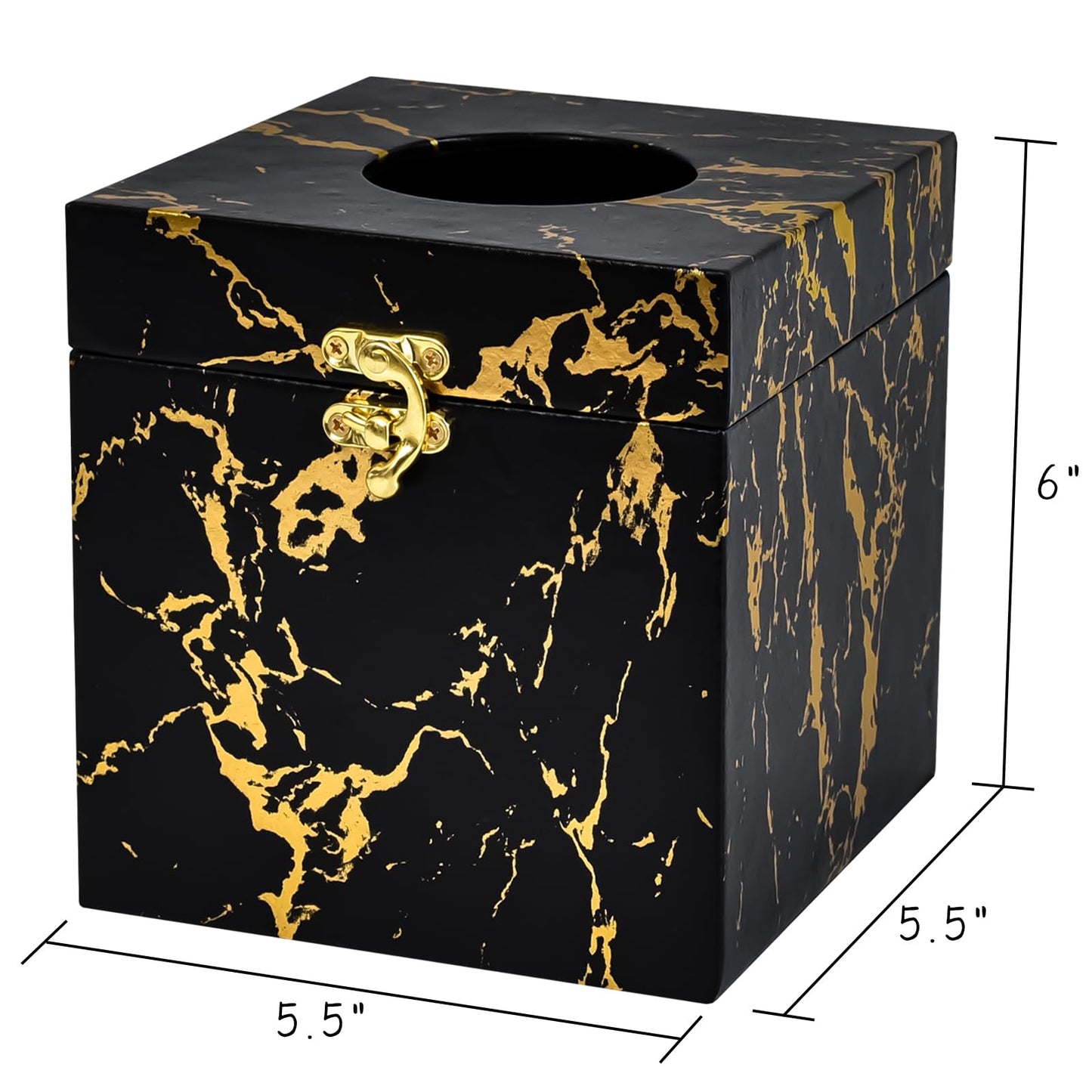 UPPER DECOR Black and Gold Marble Tissue Box Cover for Kleenex Box, Modern Elegant Tissue Box Holder with Lock for Bathroom, Bedroom, and Living Room, Square Shape Toilet Tissue Holder Organizer