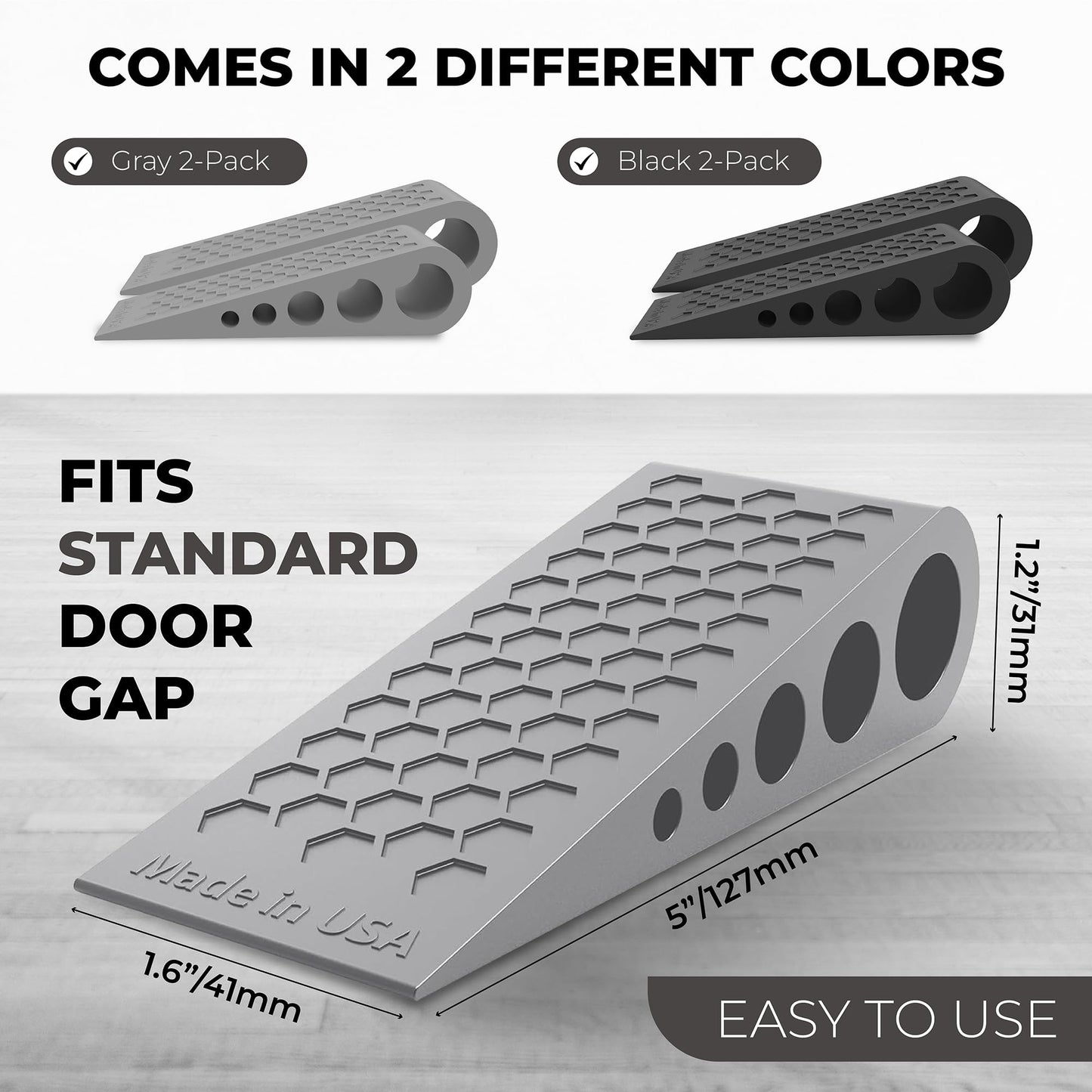 Door Stoppers for Bottom of Door Premium Floor Rubber Door Stop Wedge Made in USA Heavy Duty Honeycomb Design for Carpet, Tile, Ideal for Home, School, Commercial, Black 6 Pack