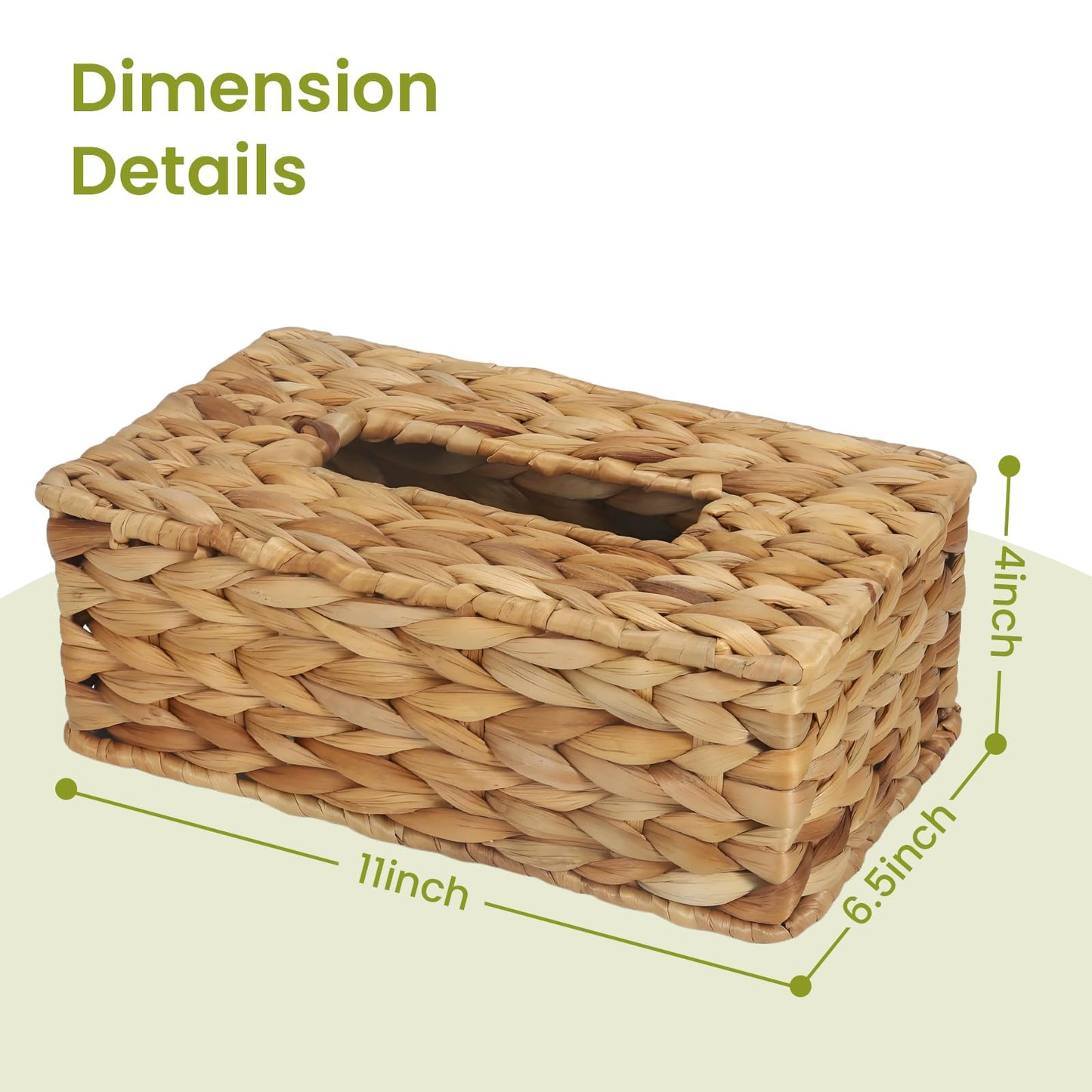 MHCLUE Water Hyacinth Rectangular Tissue Box Cover - Handwoven Natural Decorative Tissue Holder, Fits Standard Rectangular Tissue Boxes for Living Room, Bedroom, Bathroom, Sustainable Home Decor