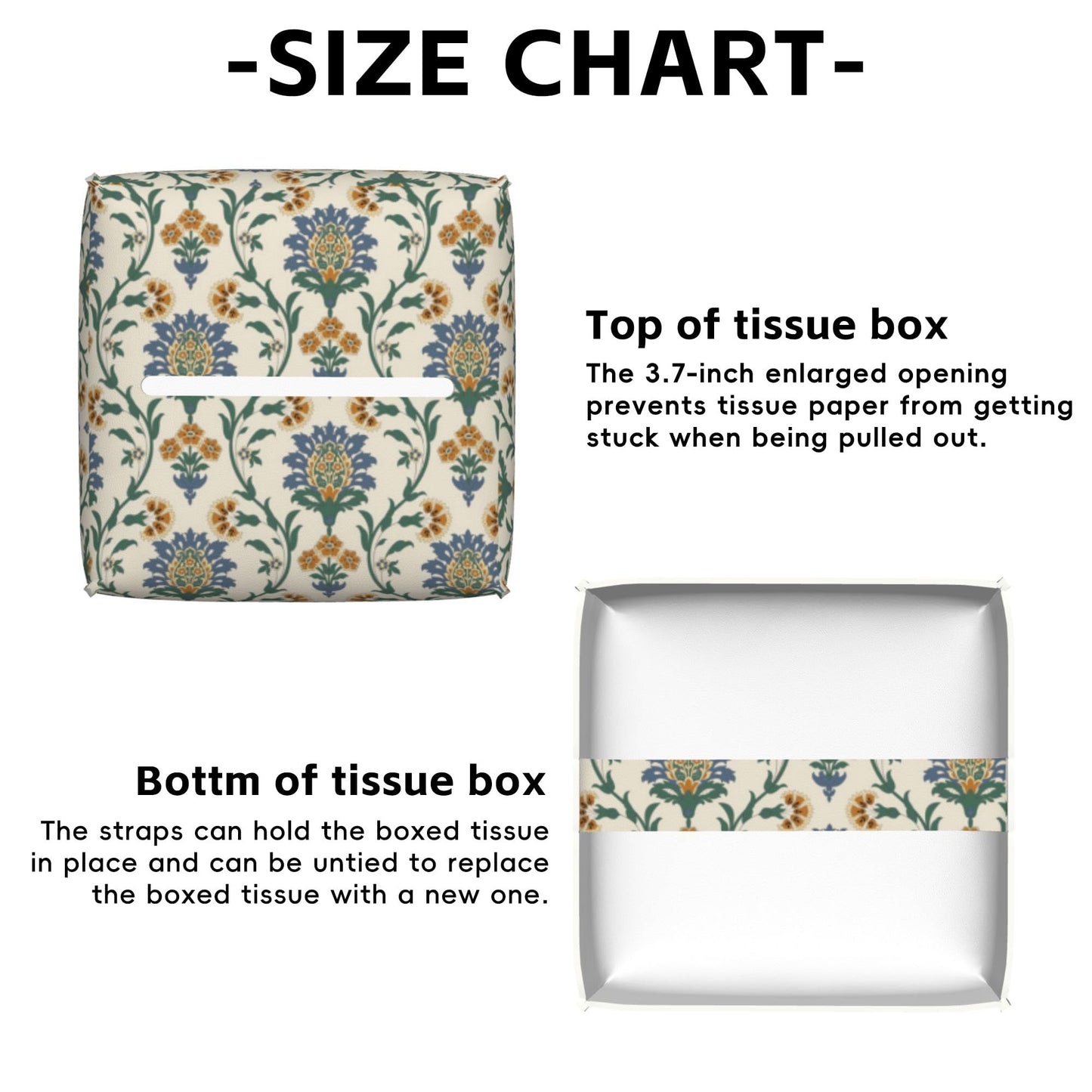 Turkish Motifs Tissue Box Cover Square,Tissue Box Holder with Belt Bottom,Stylish Leather Napkin Holder for Vanity Countertop,Nightstands,Office Desk,5.2"×5.2"×5.2"