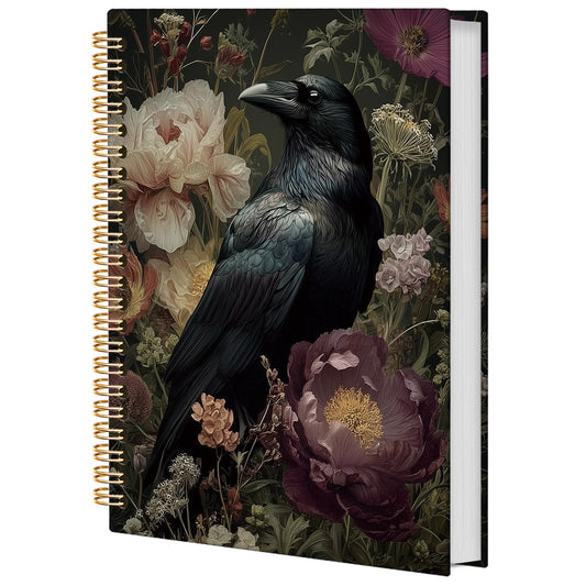 PQKIY Dark Academia Floral Raven Notebook for Women, Gothic Goth Journal, Witchy Journal, Witch Stuff, Gothic Office Supplies, Halloween Notebook, Dark Cottagecore Hardcover Spiral Notebook 5.5x8.3