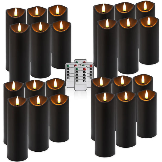 CAKETYCG 24 Pack Black Halloween Decoration Flickering Flameless Candles(D2.2 xH 5" 6" 7"), Battery Operated LED Pillar Candles with Remote Control and Timer,for Home Decor.