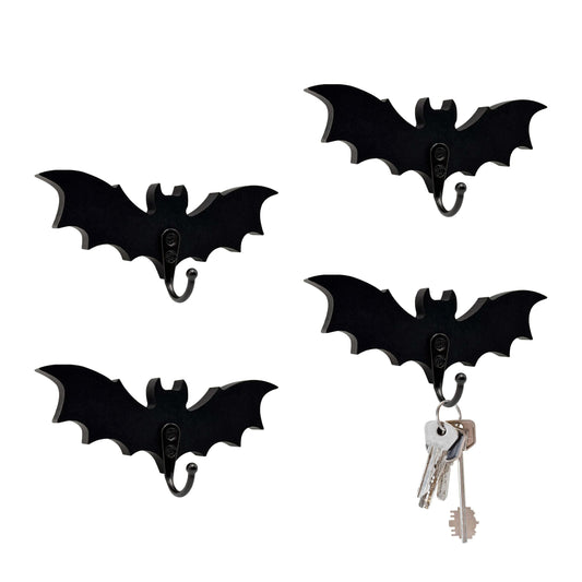 4 Pcs Wooden Bat Wall Hook For Keys Hat Bag Towel Clothes, Mini Bat Hanger Wall Mounted With 4 Hooks, Gothic Home Decor For LivingRoom Bedroom Bathroom Kitchen Gothroom Halloween Gothic Decoration