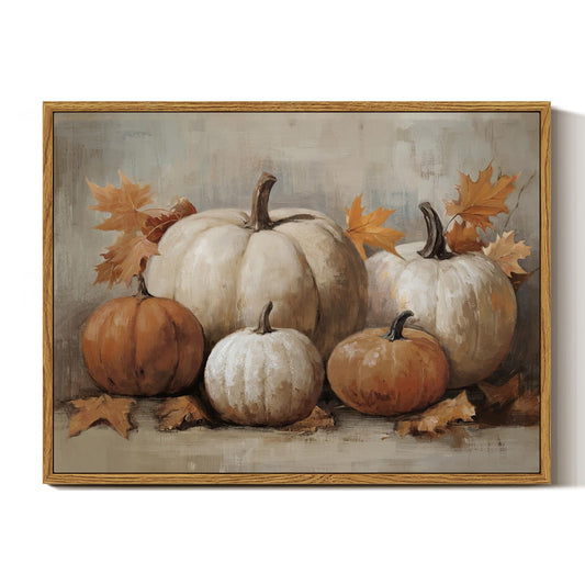 InSimSea Framed Canvas Wall Art Vintage Decor, Fall Pumpkin Wall Decor for Living Room Bedroom Bathroom, Rustic Autumn Still Life Paintings Prints, Halloween Desk Decorations, 12x16inch