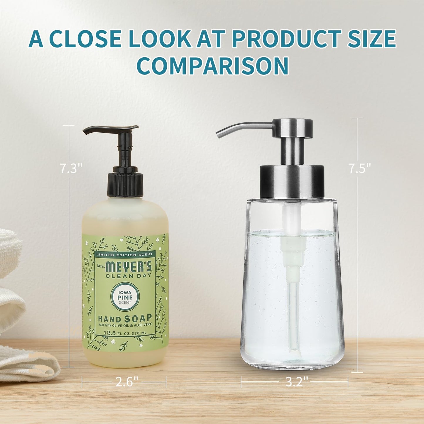 Doiliese Soap Dispenser, Glass Hand Soap Dispenser with Rust Proof Pump, 16oz Liquid Soap Container with Waterproof Labels, Dish & Hand Soap Pump for Bathroom, Kitchen, Brushed Nickel, Pack of 2