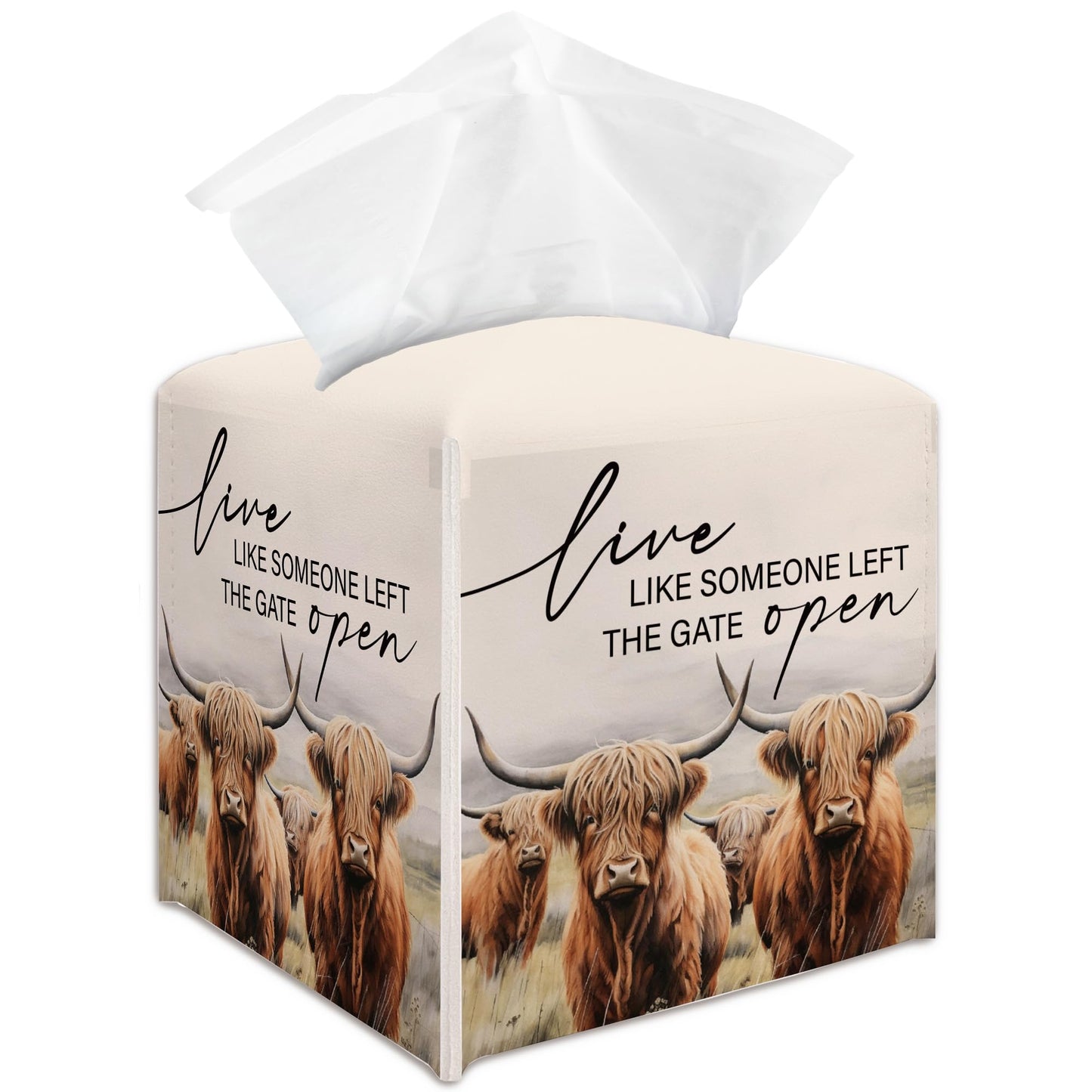 Cow Decorative Tissue Box Cover Holder, Tissue Box Cover Holder with Belt Bottom, New House Gift Ideas for Family Friends, Home Farmhouse Table Decor-(5.2 Inches) A22