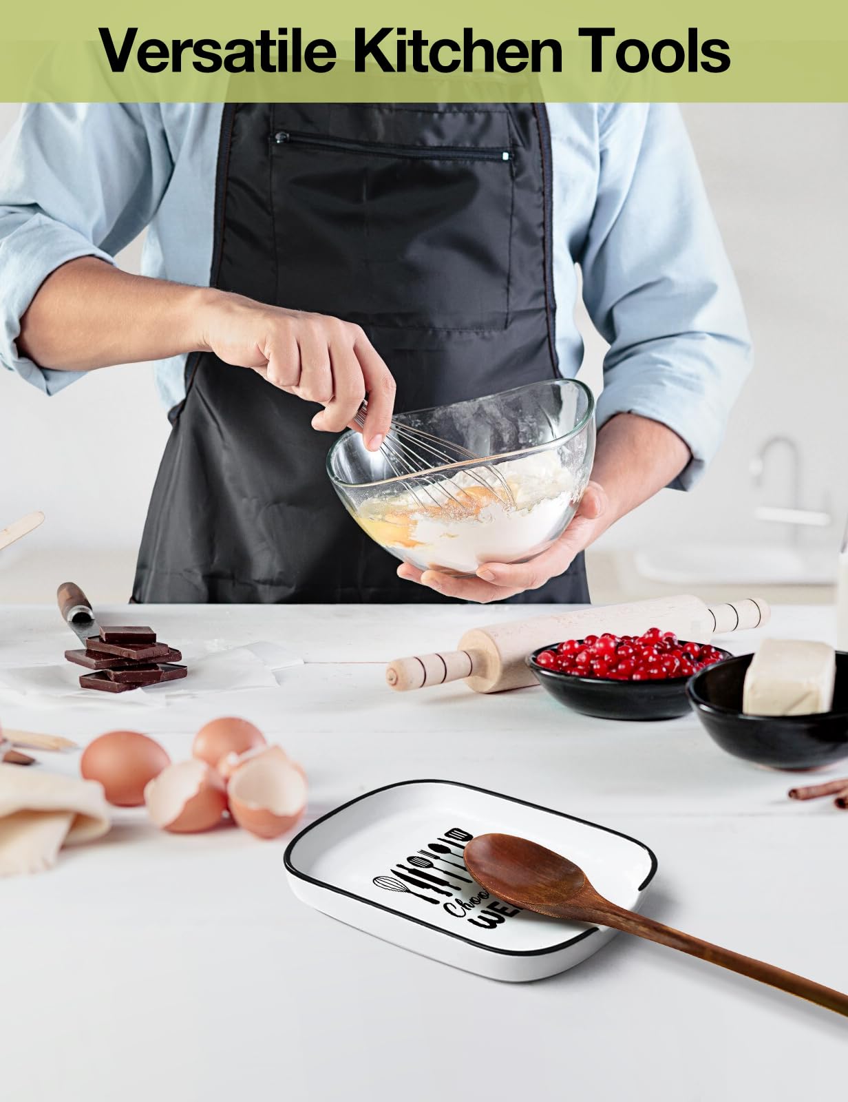 Funny Large Spoon Rest for Stove Top Kitchen Counter, Ceramic Spoon Holder Choose your Weapon, Farmhouse Kitchen Utensil Rest Decor Accessories for Cooking Lovers
