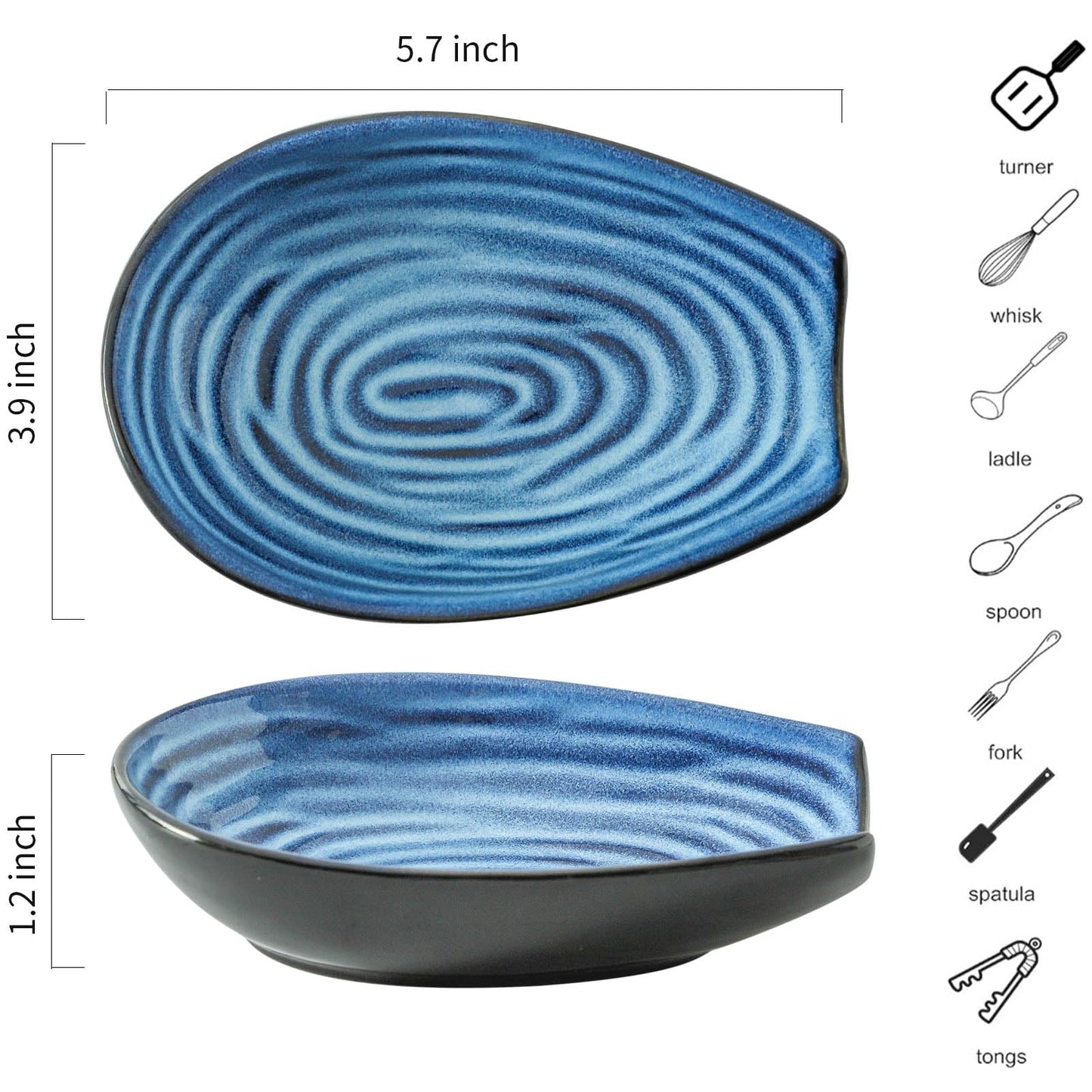 Hasense Ceramic Spoon Rest for Kitchen Counter, 5.7 Inch Blue Porcelain Spoon Holder Farmhouse Cooking and Coffee Spoon Rest for Stove Top, 1 PC