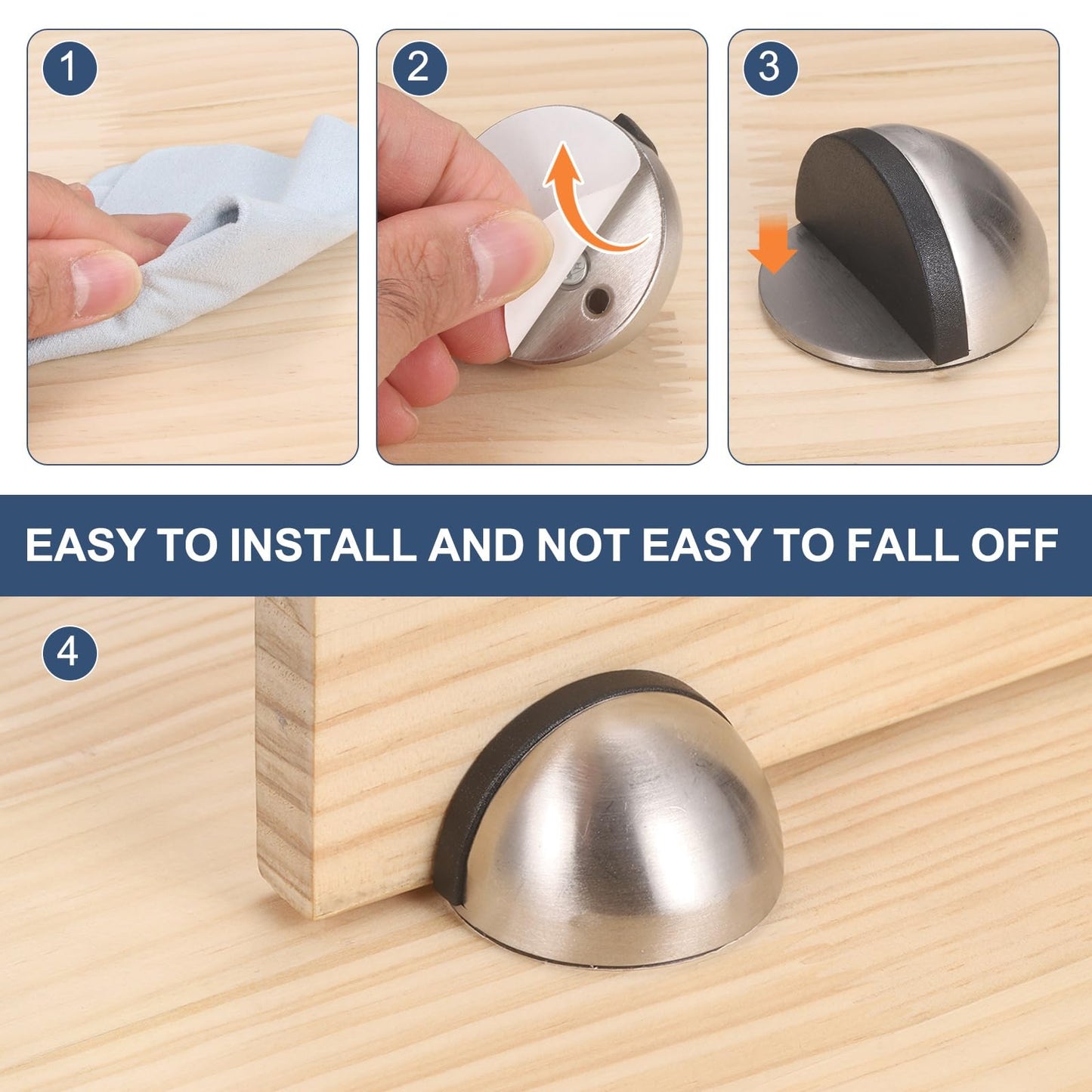 uxcell 4 Pack Low Dome Floor Door Stop, 45mm Dia. Self Adhesive Door Stoppers, No Drilling Stainless Steel Half Dome Rubber Bumper Wall Protector for Bedroom Bathroom, Bronze