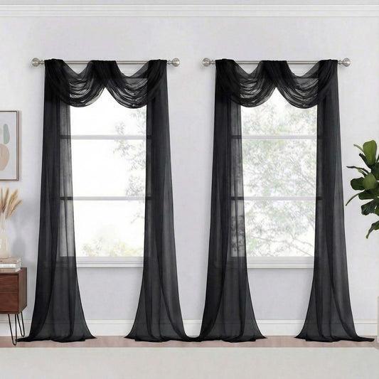 Ebesto Black Sheer Curtains 216 Inches Long, Extra Long Elegant Light Filtering Voile Sheer Scarf Curtains for Wedding Party Ceremony Canopy Decor, Rod Pocket Window Drapes, 2x42Wx216L Inches