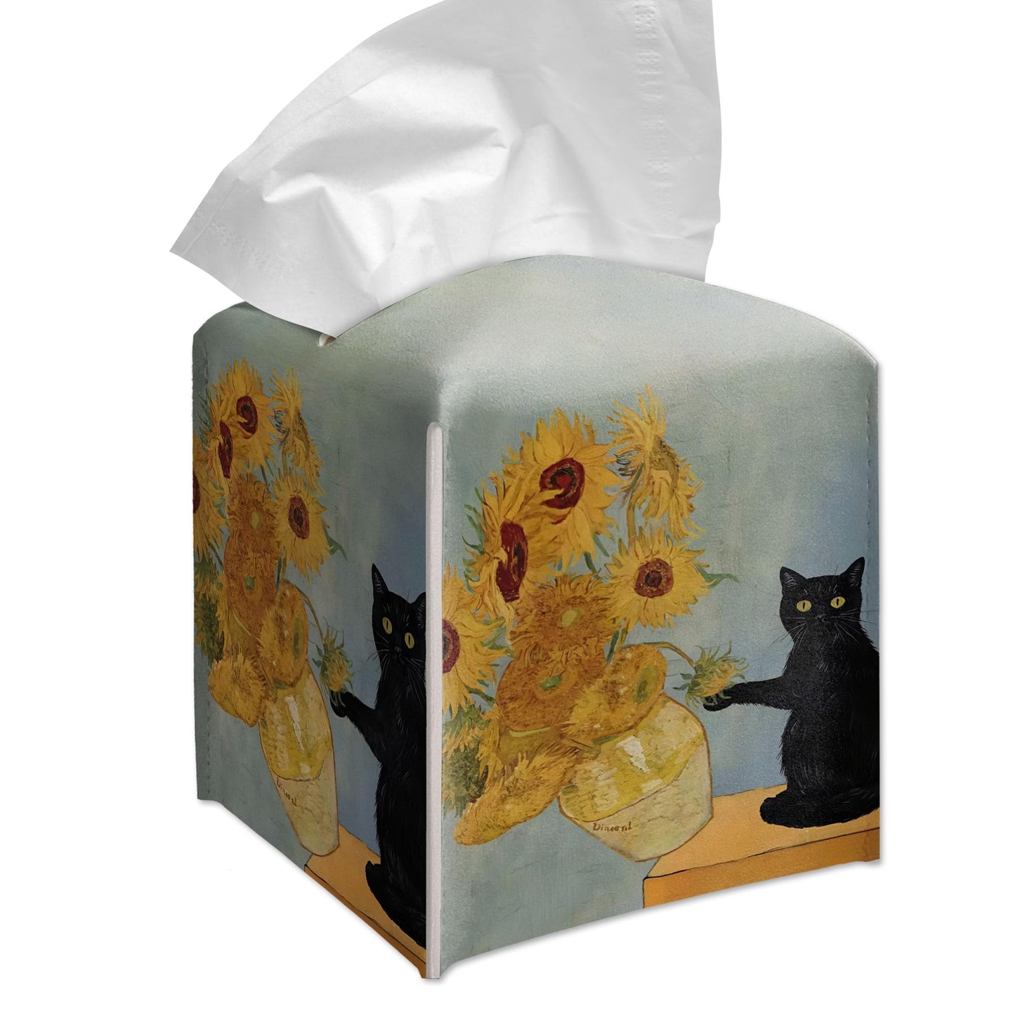 RWWNONW Vintage Black Cat Sunflowers Tissue Box Cover Square