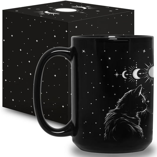 Black Cat Mug 15oz Cat Lover Gifts for Women Funny Goth Coffee Mug - Witch, Goth Decor Christmas Cup With Cats Goth Gift Witchy Gifts for Women, Men - Xmas Decorations Cats Christmas Gothic Home Decor