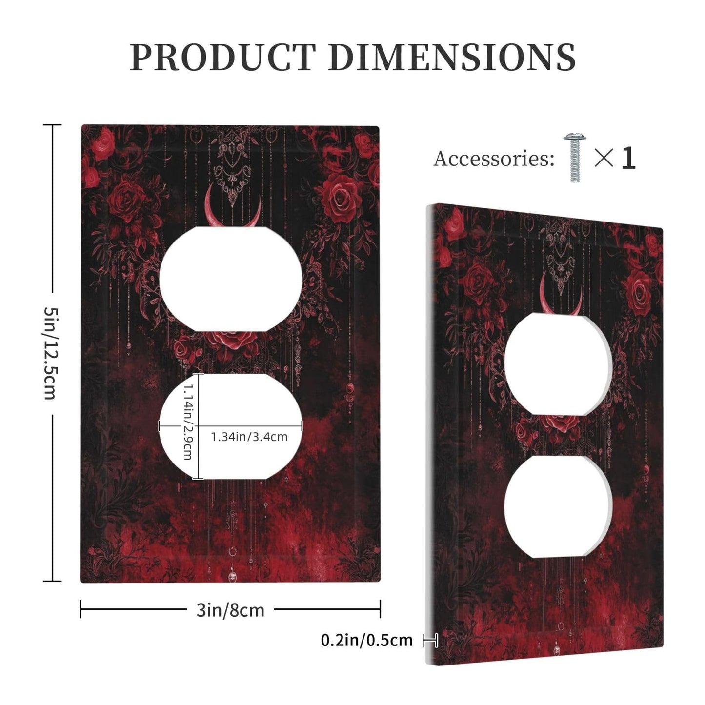 Annisrak Outlet Covers Gothic Red Rose Moon Dark Floral 1 Gang Duplex Light Switch Cover Plate Decorative Switch Plate Covers Electrical Socket Cover for living Room Home Decor
