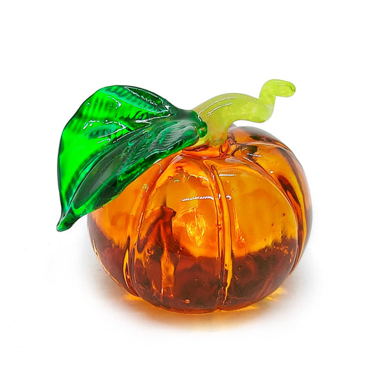 WitnyStore Tiny 1½" Long Orange Pumpkin Figurine - Miniature Hand Blown Painted Glass Fruit Vegetable Replica Small Colorful Crystal Art Tabletop Paperweight Decorative Collectible Figures Décor Gifts