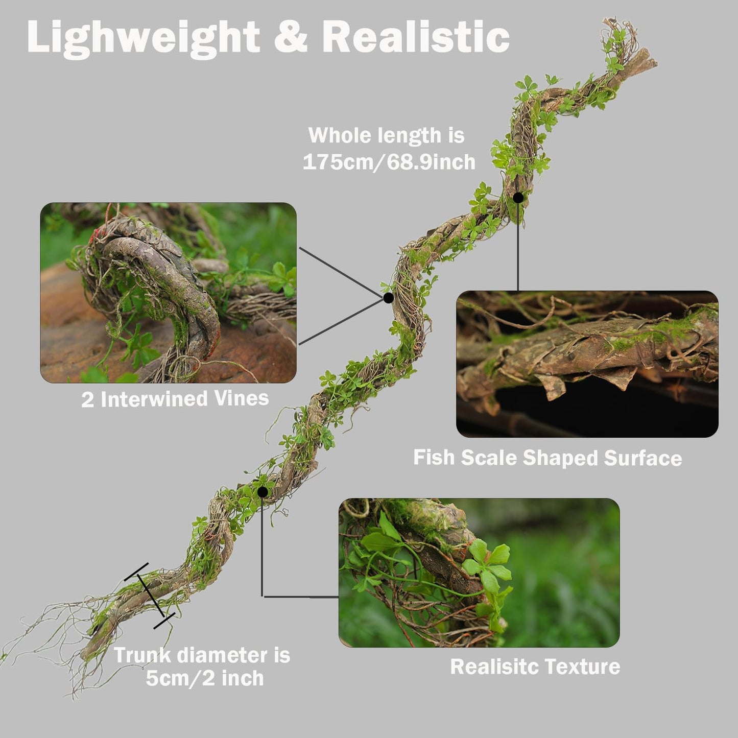 68.9inch Flexible Greenery Moss Reptiles Vines Mantle Hanging Spooky Decor