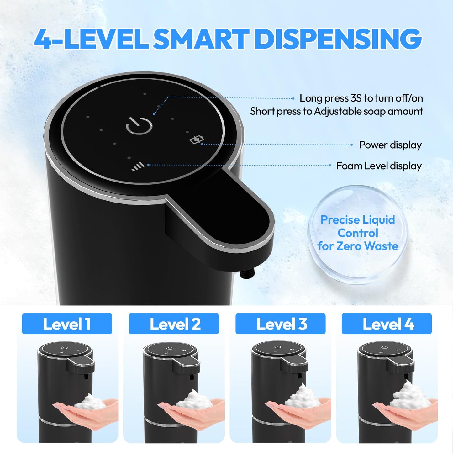 MTYGK Automatic Foaming Soap Dispenser,Touchless Foam Soap Dispenser,12.8oz Rechargeable Wall Mounted Smart for Bathroom and Kitchen Dish Soap,Easy for Toddlers(Black)