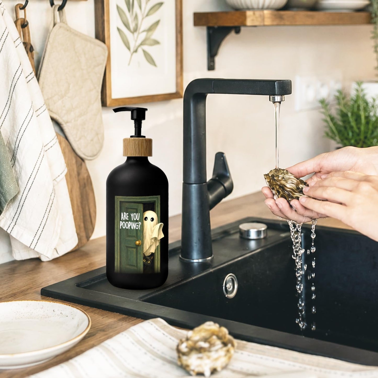 Stelloriellea Funny Halloween Bathroom Glass Soap Dispenser with Pump