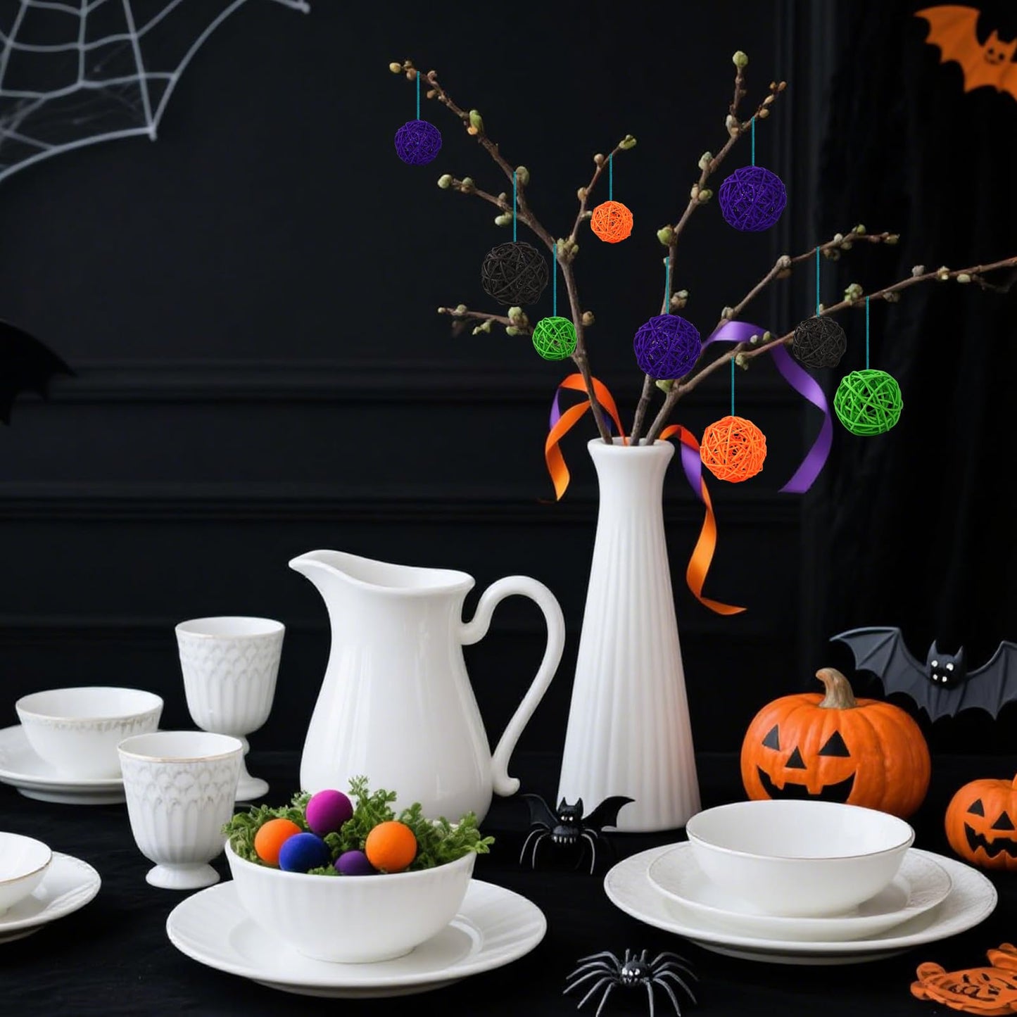 SANNIX 16 Pcs 3 Sizes Big Halloween Rattan Balls Vase Filler, 4 Colors