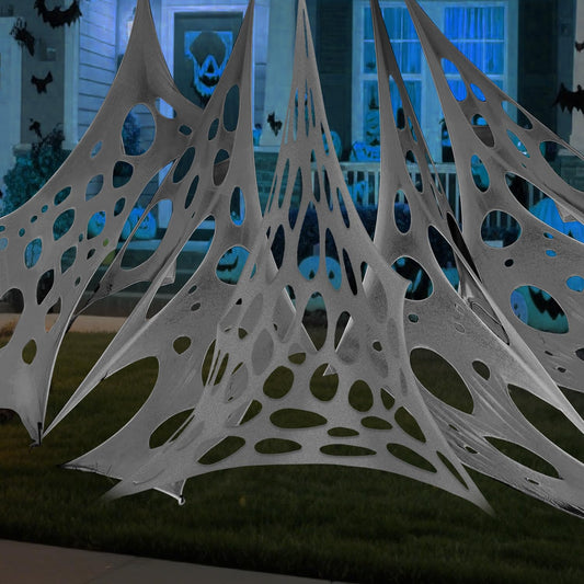 wymulot 1000 Sqft （After Streched with Holes） Grey Uncut Giant Spider Web Halloween Decorations Outdoor with 10 Ground Nails Stretchy Beef Cloth Netting DIY Flexible Elastic for Yard Party Decor