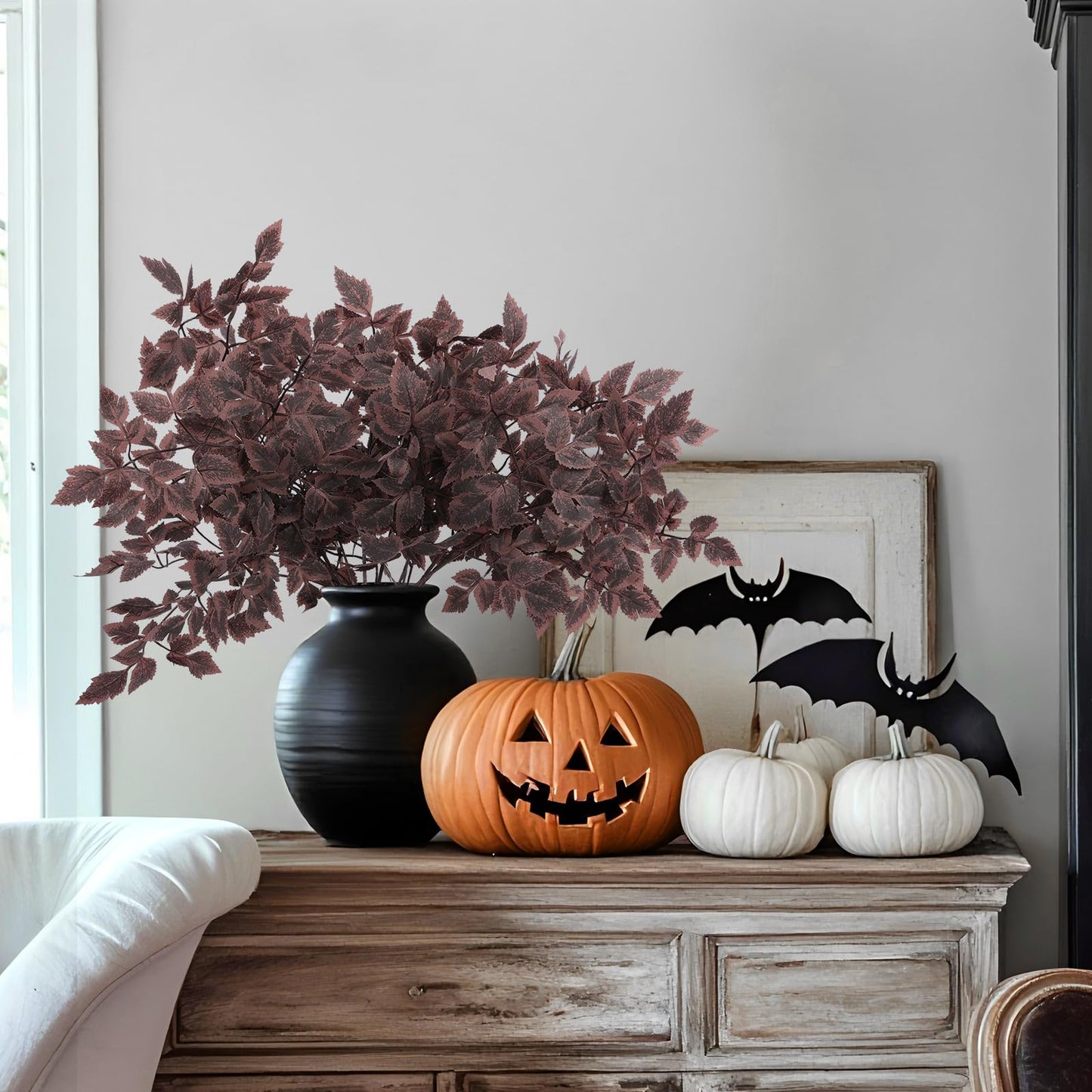 Hananona 8 Pcs Artificial Cimicifuga Leaf Spray, 23 in Faux Burgundy Fall Greenery Branch with Long Stems for Vase, Farmhouse Thanksgiving Autumn Centerpiece Halloween Decor (8, Chocolate, 23 in)