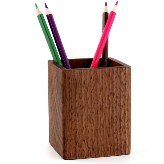 YOYAI Walnut Pencil Holder Wood Pen Holder For Desk Pen Cup Organizer Ofiice Pencil Stand Simple(Black walnut)
