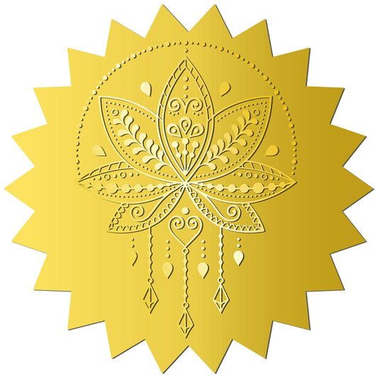 CRASPIRE 144Pcs Lotus Flower Gold Foil Embossed Stickers 2" Mandala Self Adhesive Envelopes Seals Round Labels for Wedding Invitation Graduation Corporate Certificates Diplomas Gift Wrapping Decor