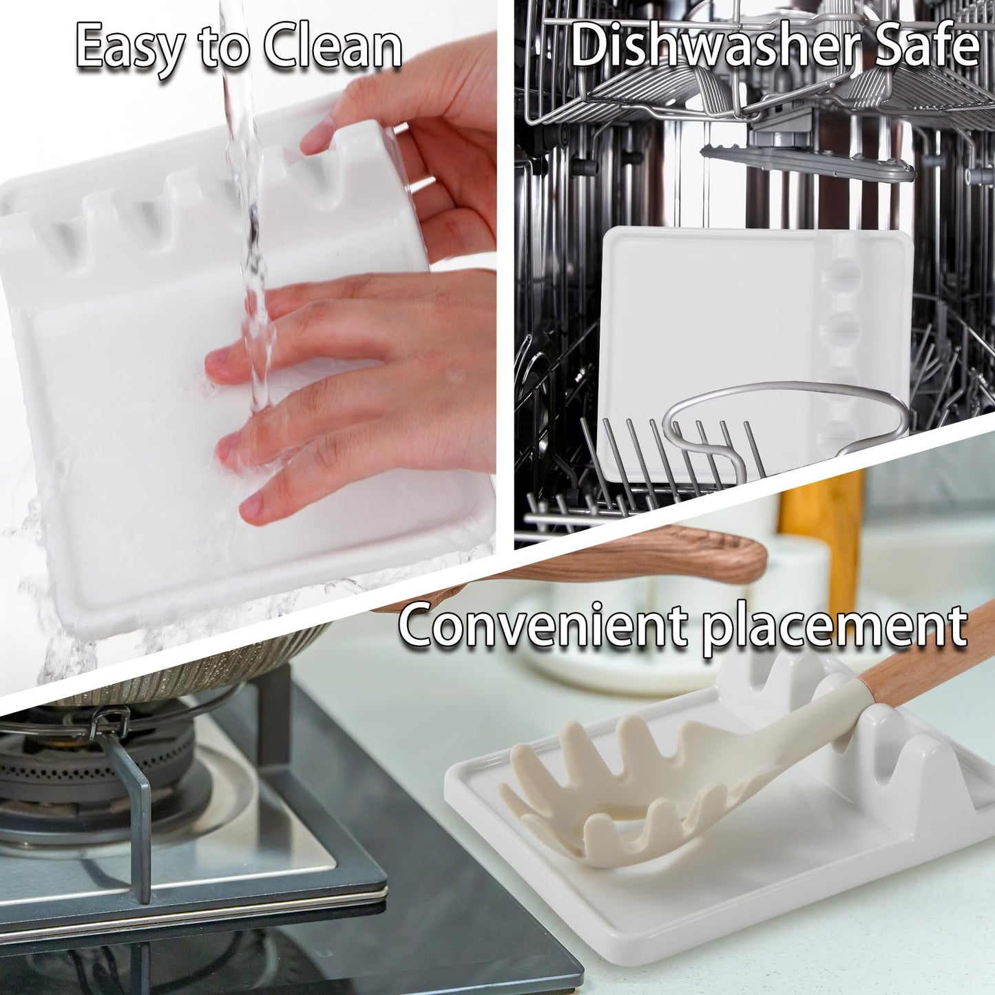 Ceramic Spoon Rest & Kitchen Utensil Rest, Heat-Resistant Drip Pad for Countertop – Holds Spoons, Ladles, Tongs & More, Stove Top Spoon Holder (white)