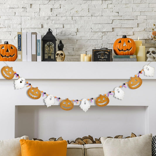 Cinnvoice 8.2 ft Halloween Ghost Pumpkin Garland Wooden Beads Garland Rustic Farmhouse Country Decor Wood Pumpkin Banner Ghost Halloween Hanging Decor for Fireplace Mantel Wall Home Window