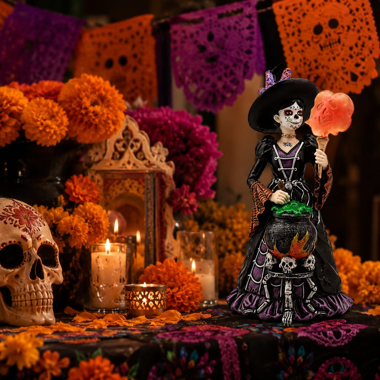 Comfy Hour Fairyland Collection 8", Witch from The Day of The Dead, La Calavera Catrina, Día de Muertos, Halloween Figurine, 4.53" L x 4.1" W x 8.3" H, Polyresin