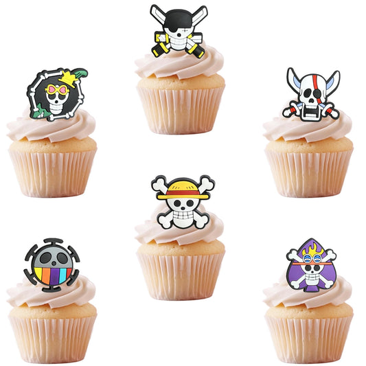 LcingTify 24 PCS Anime Skull Cupcake Rings Pirate Themed Cupcake Toppers Colorful Skeleton Cake Decorations for Skull Theme Baby Shower Kids Birthday Halloween Pirate Party Cake Decorations Supplies